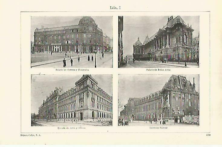 LAMINA ESPASA 33271: Palacio de Correos, Palacio de Bellas Artes e Instituto Pasteur en Lille, Francia
