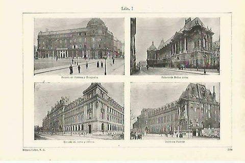 LAMINA ESPASA 33271: Palacio de Correos, Palacio de Bellas Artes e Instituto Pasteur en Lille, Francia