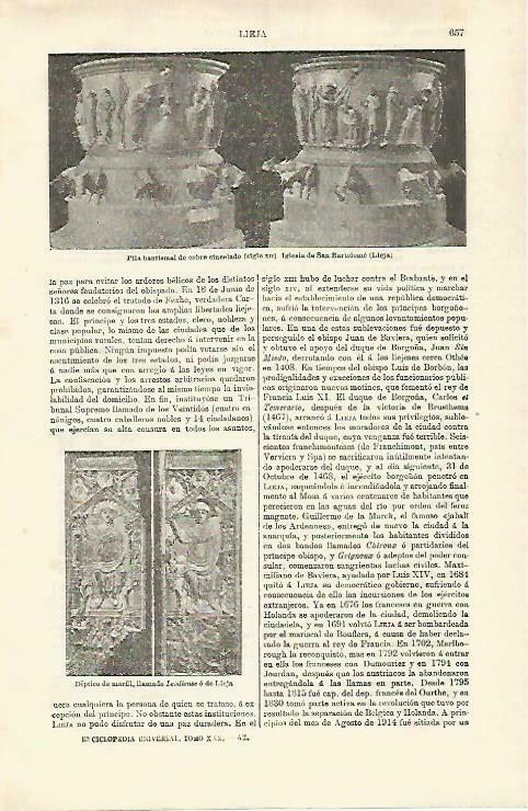 LAMINA ESPASA 33264: Pila bautismal de la iglesia de San Bartolome en Lieja, Belgica