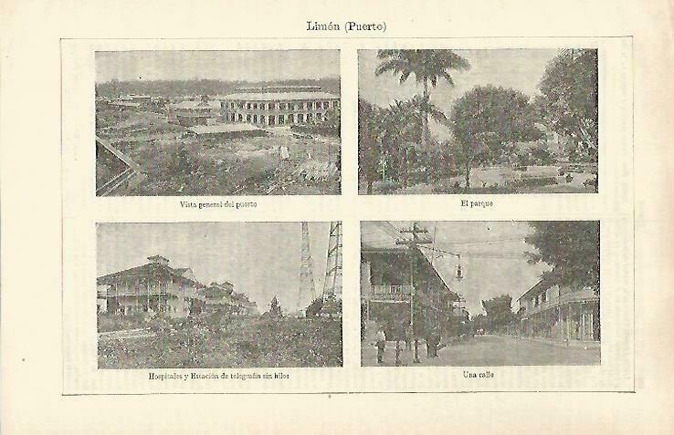 LAMINA ESPASA 33293: Puerto, Parque, Hospitales y calle de Puerto Limon, Costa Rica