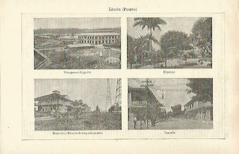 LAMINA ESPASA 33293: Puerto, Parque, Hospitales y calle de Puerto Limon, Costa Rica
