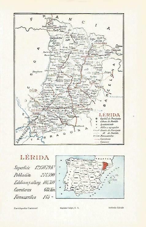 LAMINA ESPASA 33191: Mapa de la provincia de Lerida