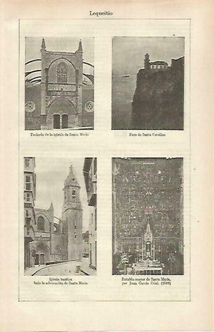 LAMINA ESPASA 33189: Iglesia de Santa Maria, Faro y retablo de Santa Maria en Lequeitio, Vizcaya