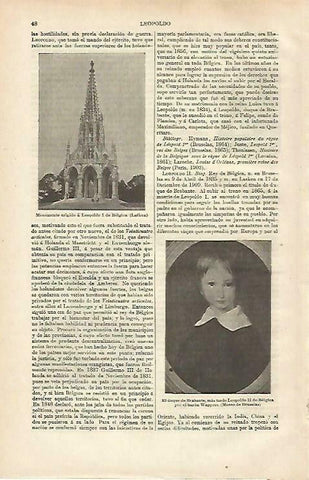 LAMINA ESPASA 33177: Monumento a Leopoldo I de Belgica en Lucken