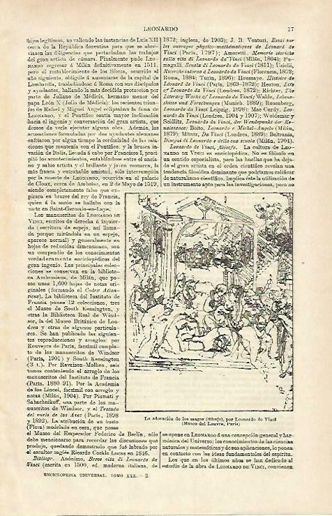 LAMINA ESPASA 33171: La adoracion de los magos, dibujo de Leonardo da Vinci