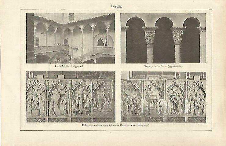 LAMINA ESPASA 33196: Paatio del Hospital General y relieve de la iglesia de Corbins, Lerida