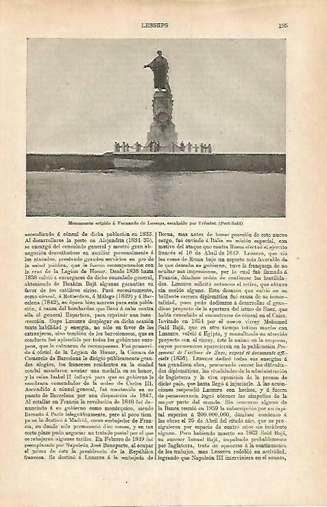 LAMINA ESPASA 33213: Monumento a Lesseps en Port-Said, Egipto