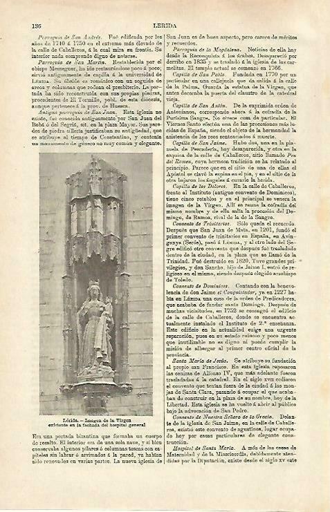 LAMINA ESPASA 33199: Virgen en la fachada del Hospital General de Lerida
