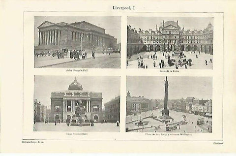 LAMINA ESPASA 33369: Ayuntamiento, Patio de la Bolsa, Saint George's Hall y Plaza de San Jorge en Liverpool