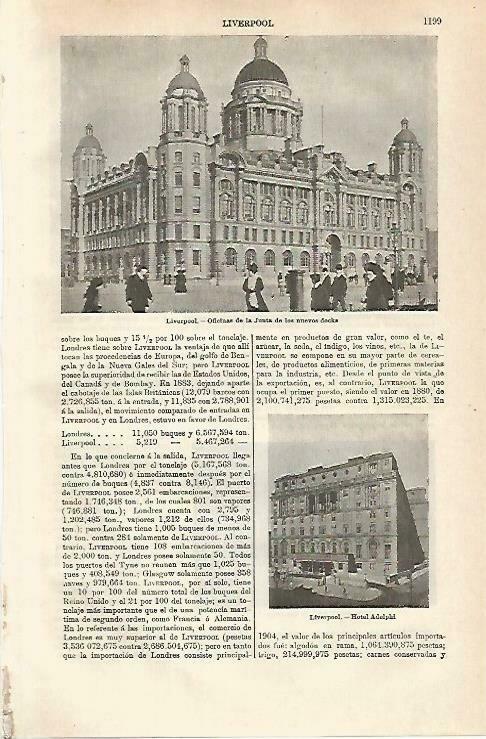 LAMINA ESPASA 33368: Junta de los Docks y Hotel Adelphi en Liverpool, Inglaterra