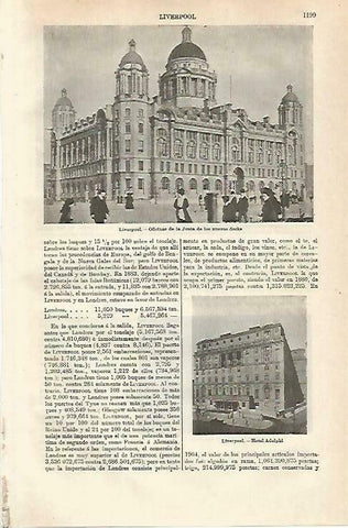 LAMINA ESPASA 33368: Junta de los Docks y Hotel Adelphi en Liverpool, Inglaterra