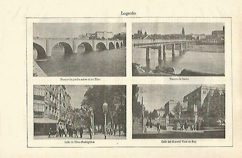 LAMINA ESPASA 33422: Puente de Piedra, puente de hierro, calle Tirso Rodriguez y calle General Van de Rey con Logroño
