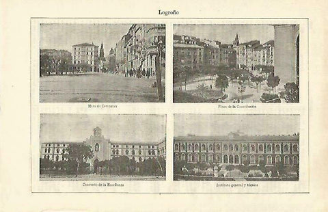 LAMINA ESPASA 33421: Muro de Cervantes, Plaza de la Constitucion, Convento de la Enseñanza e Instituto tecnico de Logroño