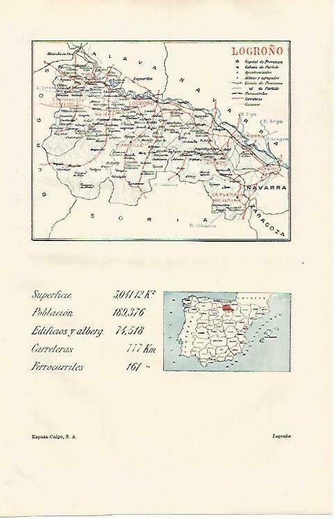 LAMINA ESPASA 33420: Mapa de la provincia de Logroño