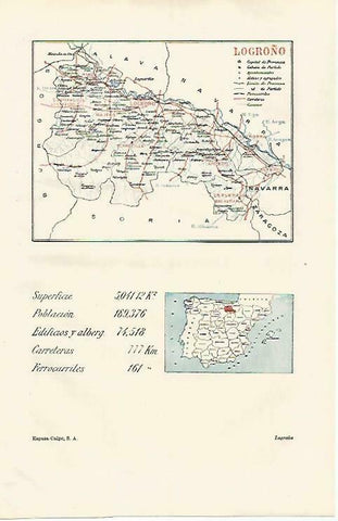 LAMINA ESPASA 33420: Mapa de la provincia de Logroño