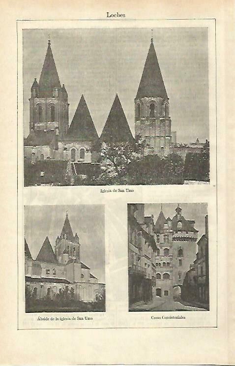 LAMINA ESPASA 33409: Iglesia de San Urso y Ayuntamiento de Loches, Francia