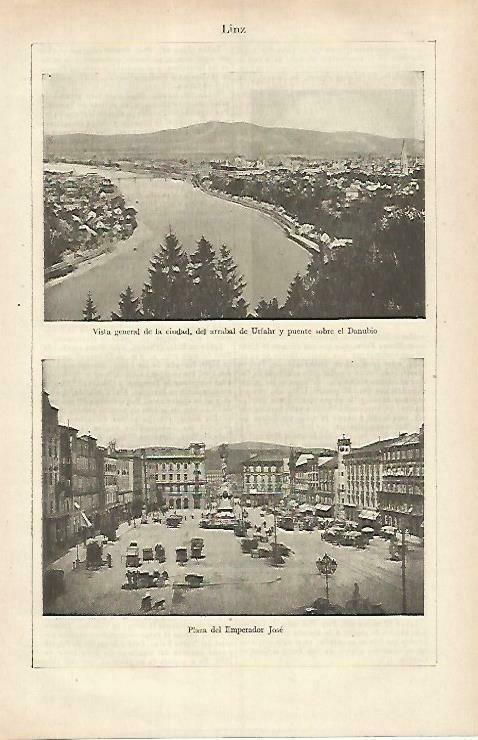 LAMINA ESPASA 33321: Vista y Plaza del Emperador Jose en Linz, Austria