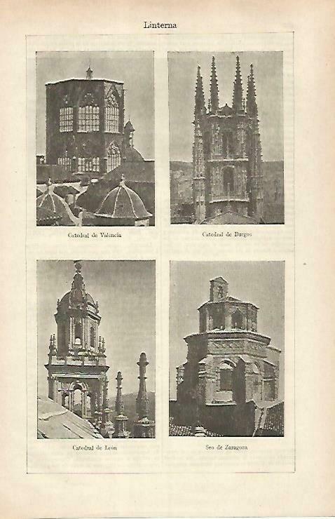 LAMINA ESPASA 33318: Catedral de Valencia, Burgos, Leon y Seo de Zaragoza