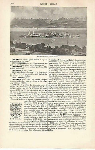 LAMINA ESPASA 33305: Vista y escudo de Lindau, Alemania