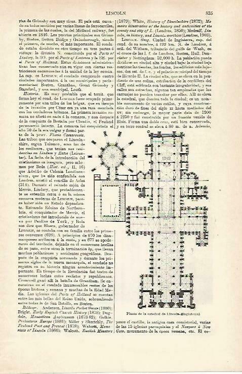 LAMINA ESPASA 33302: Planta de la Catedral de Lincoln, Inglaterra