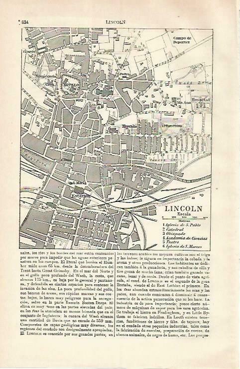 LAMINA ESPASA 33301: Plano de Lincoln, Inglaterra