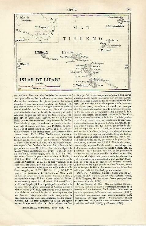 LAMINA ESPASA 33326: Mapa de las Islas de Lipari