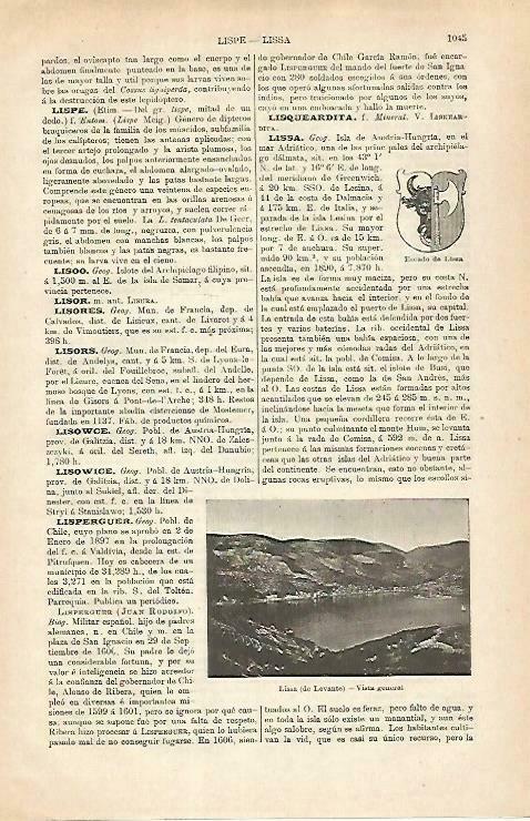 LAMINA ESPASA 33356: Vista y escudo de Lissa, Croacia