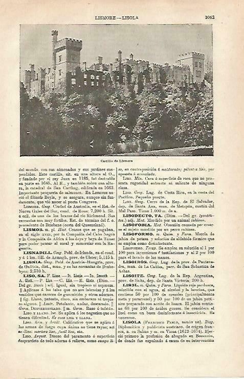 LAMINA ESPASA 33355: Castillo de Lismore, Irlanda