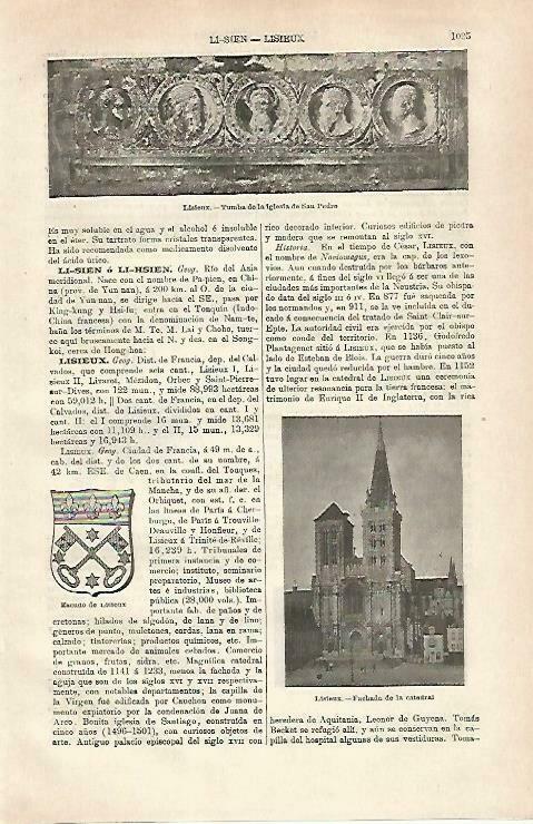 LAMINA ESPASA 33350: Catedral y escudo de Lisieux, Francia