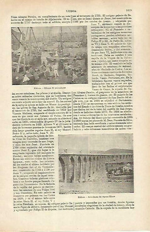 LAMINA ESPASA 33344: Ribera de pescadores y acueducto de Aguas Libres en Lisboa, Portugal