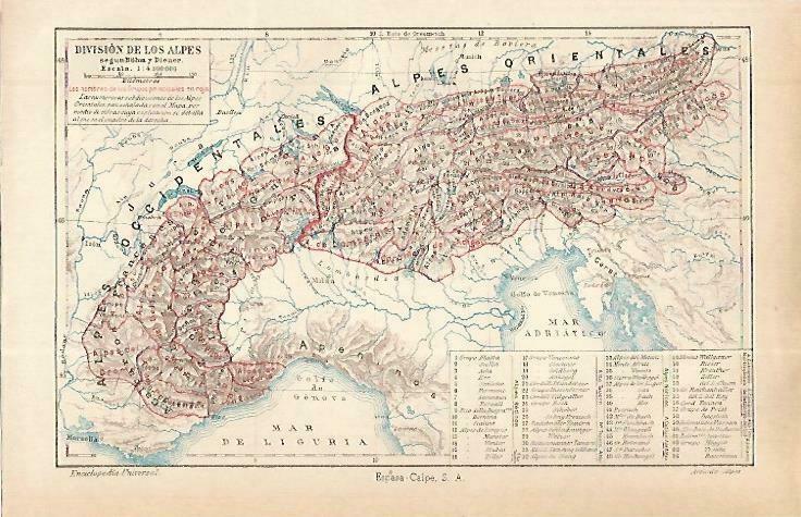 LAMINA ESPASA 33869: Mapa de la division de los Alpes