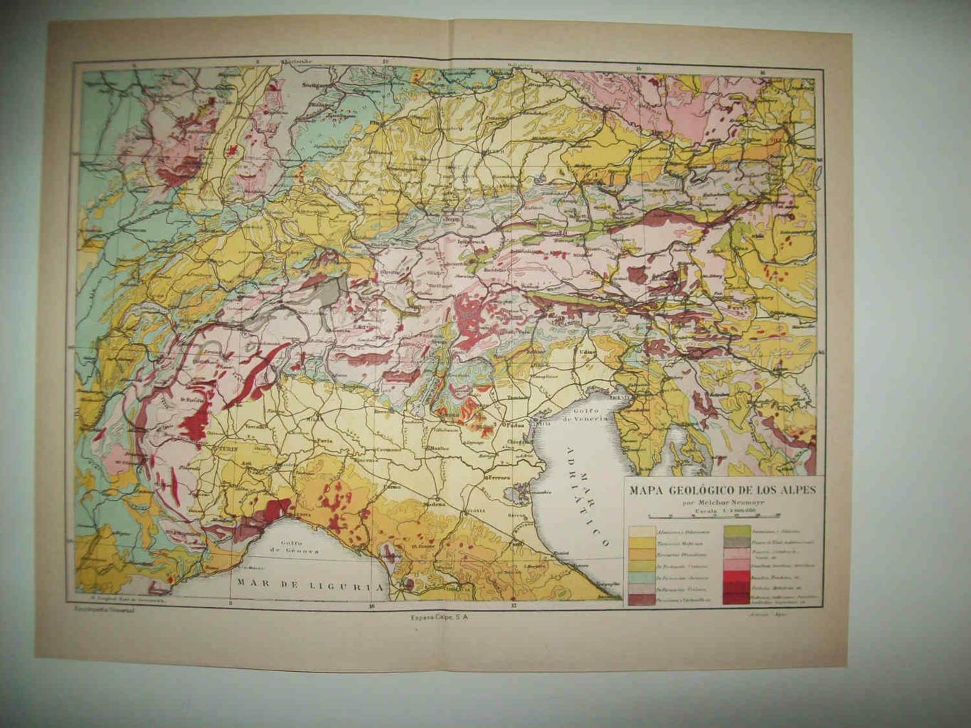 LAMINA ESPASA 33871: Mapa geologico de los Alpes
