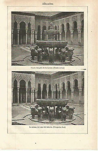 LAMINA ESPASA 33780: Fuente del Patio de los Leones en la Alhambra