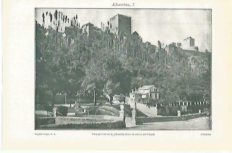 LAMINA ESPASA 33781: Vista general de la Alhambra
