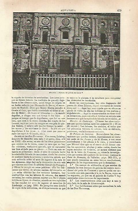 LAMINA ESPASA 33772:  Fachada del Palacio de Carlos V en la Alhambra