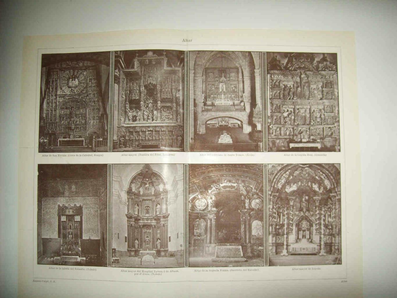LAMINA ESPASA 33930: Altar de Burgos, Zaragoza, Avila, Granada, Toledo, El Escorial y Loyola