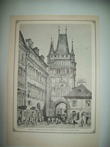 LAMINA 15006: Praga. Torre sobre el puente de la ciudad vieja hacia 1835