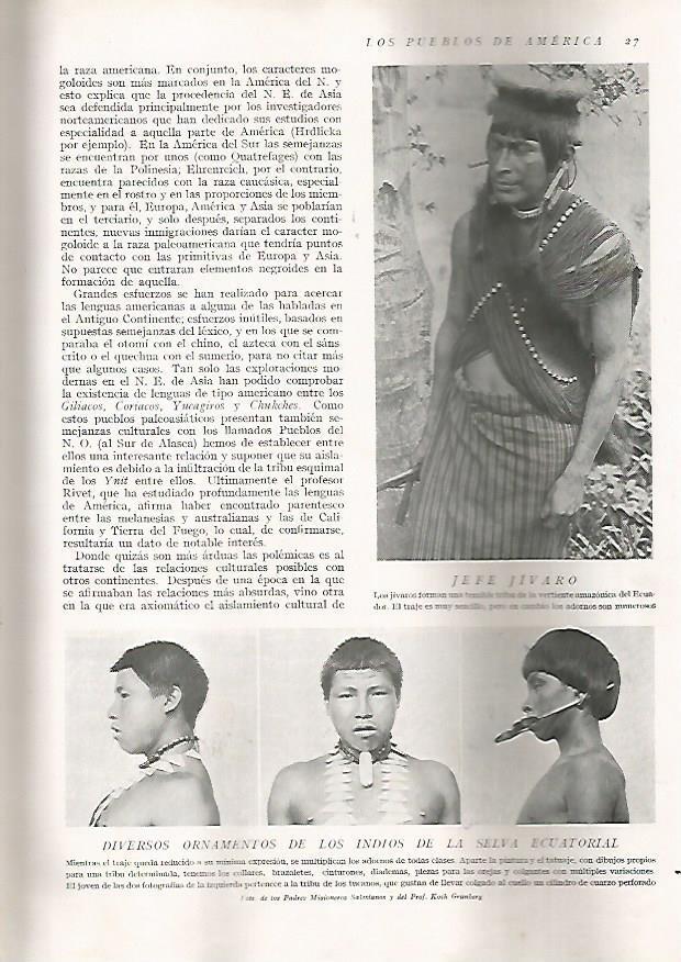 LAMINA 15555: Jefe jivaro y ornamentos de indios de la selva