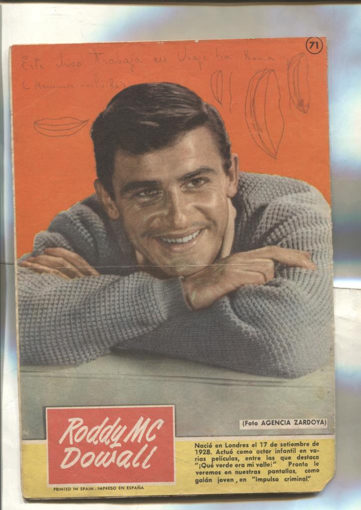 Sissi seleccion de novelas graficas numero 71: trasera foto ficha de Roddy Mc Dowall