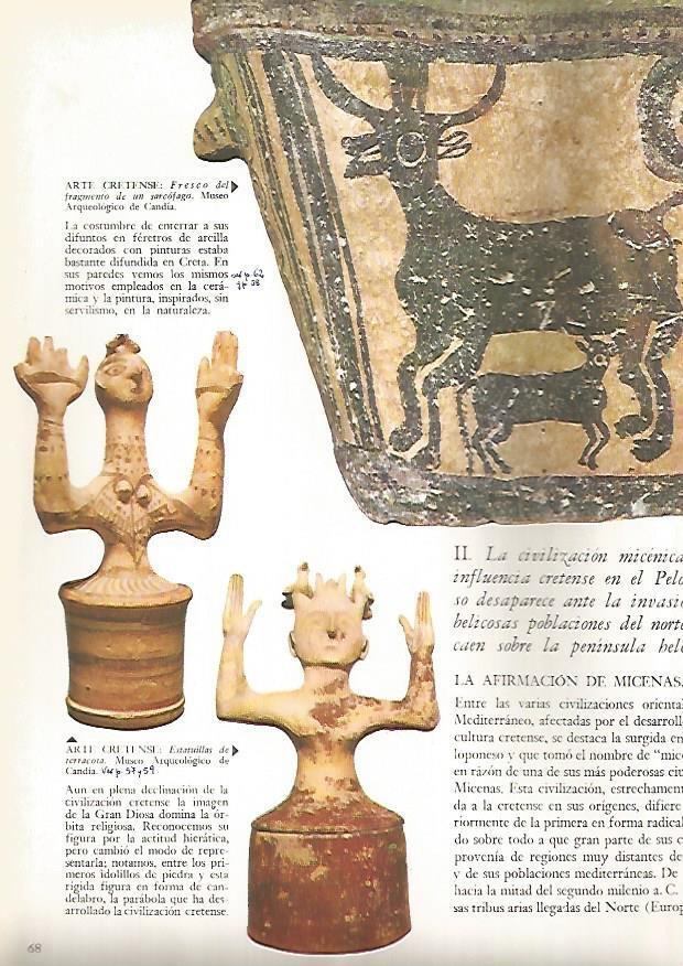 LAMINA 15843: Fresco de un sarcofago y estatuillas de Creta, Grecia