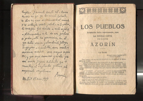 tomo artesanal La Novela Corta: Los pueblos (azorin), Lorenza la Resala o la verbena del barrio (Juan Tavares)