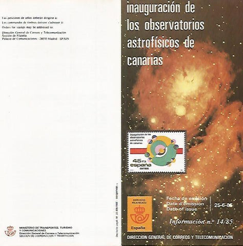 DIPTICO 16424: Inauguracion de los Observatorios Astrofisicos de Canarias