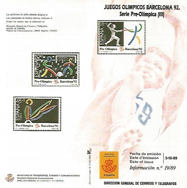 DIPTICO 16441: Juegos Olimpicos Baarcelona 92. Serie Pre-olimpica III
