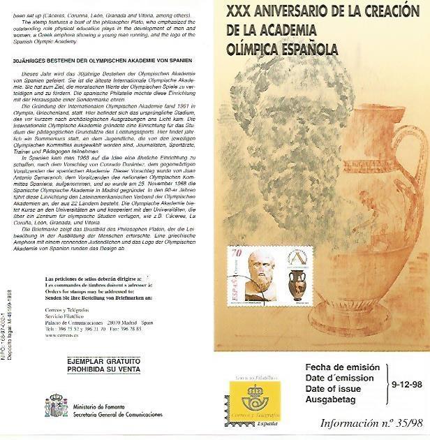 DIPTICO 16476: XXX Aniversario de la creacion de la Academia Olimpica Española