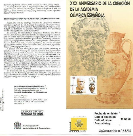 DIPTICO 16476: XXX Aniversario de la creacion de la Academia Olimpica Española