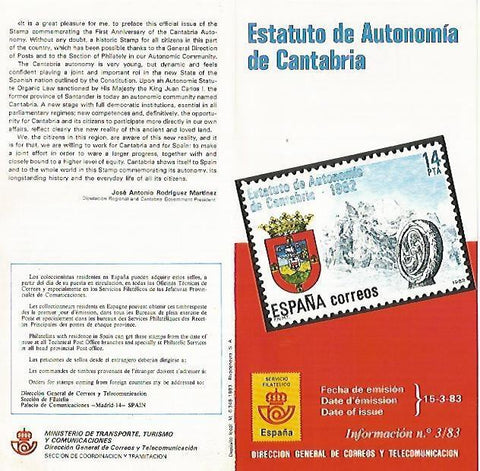 DIPTICO 16315: Estatuto de Autonomia de Cantabria. Informacion 3-83