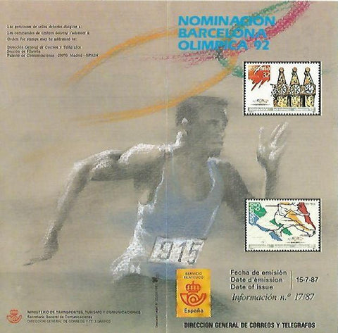 DIPTICO 16323: Nominacion Barcelona Olimpica 92