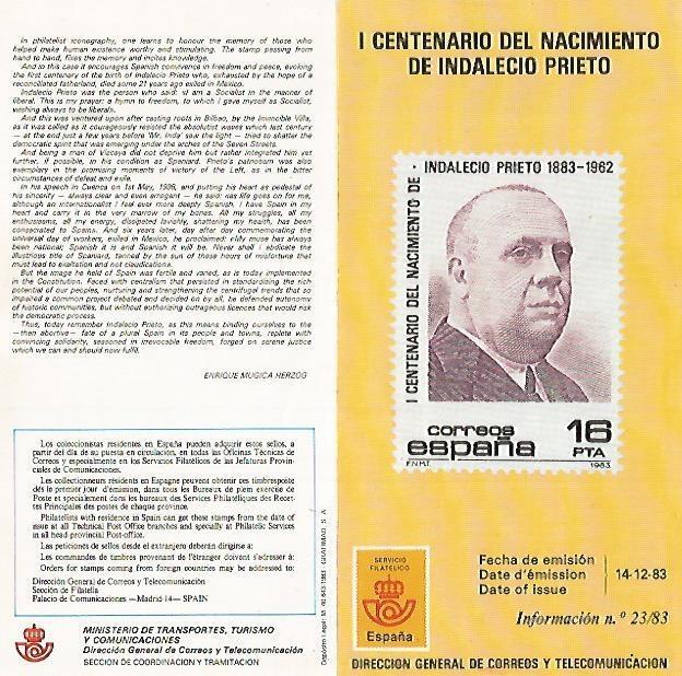 DIPTICO 16293: I Centenario del nacimiento de Indalencio Prieto