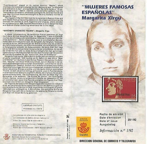 DIPTICO 16364: Mujeres famosas españolas. Margarita Xirgu