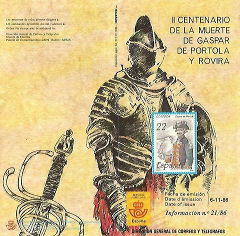 DIPTICO 16341: II Centenario de la muerte de Gaspar de Portola y Rovira